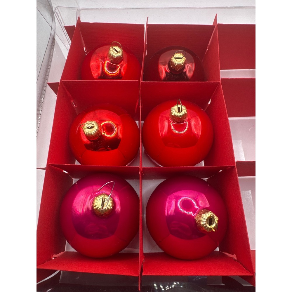 Crate & Barrel Red Pink Glass Ball Christmas Ornaments Set 9 Made in Germany